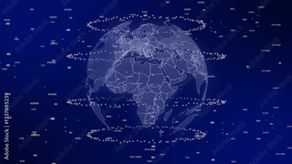 Poster chad country emerges on rotating digital globe, surrounded by energy particles, illustrating advance