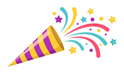 Obraz premium Confetti popper color icon, vector sign, linear style pictogram isolated on white. Symbol, logo illustration.