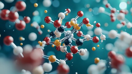 Scientific concept molecule surrounded by nanoscale particles in digital art