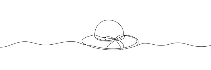 One continuous line of women's beach hat. Hand drawn Editable stroke