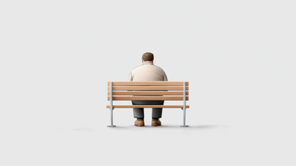 Man sitting on bench, reflecting on life, showcasing obesity and solitude in minimalist setting. moment of contemplation