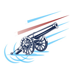 Fototapeta premium vintage cannon, an antique military weapon with iron wheel