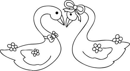 Cute duck, Valentine's Day line drawing, hand drawn	
