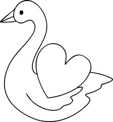 Cute duck, Valentine's Day line drawing, hand drawn	
