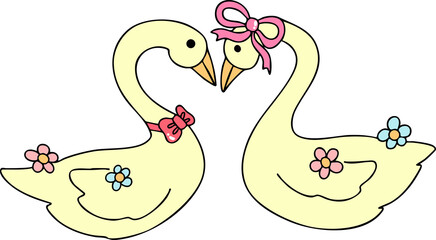 cute duck, flowers, hearts, love valentine, hand drawn