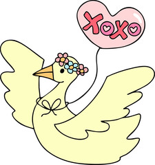cute duck, flowers, hearts, love valentine, hand drawn