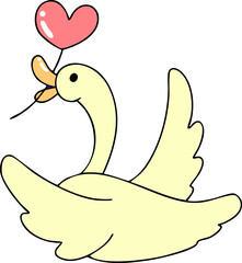 Obraz premium cute duck, flowers, hearts, love valentine, hand drawn