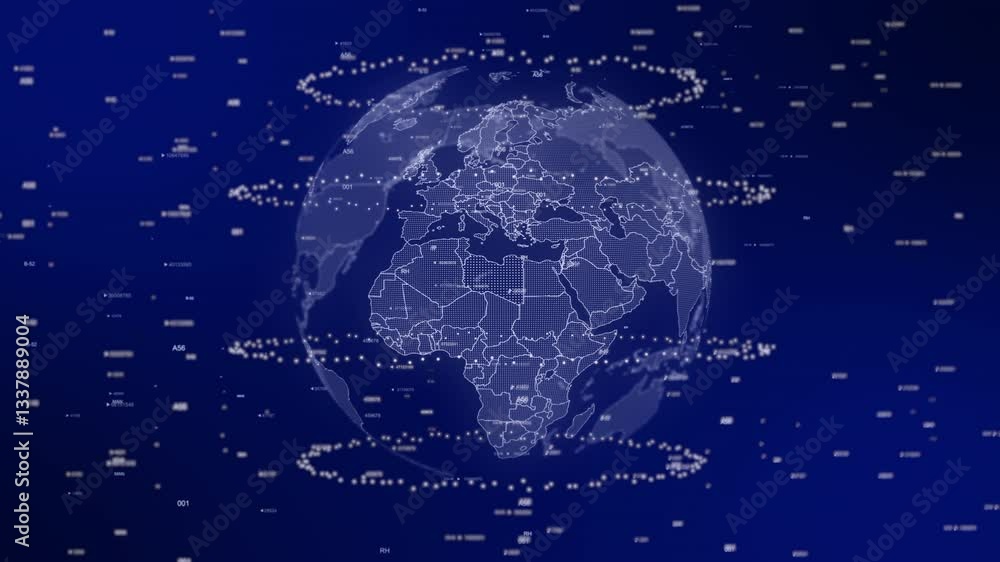 Poster libya country emerges on rotating digital globe, surrounded by energy particles, illustrating advanc