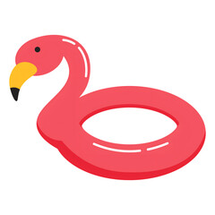 This cartoon image showcases a pink flamingo inflatable ring, perfect for pool parties and summer fun.