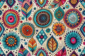 Vibrant Boho Abstract Pattern: Hand-Drawn Spots, Dots & Lines for Textile Design