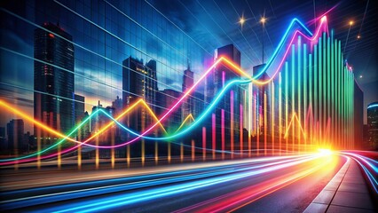Vibrant Business Data Visualization: Long Exposure Light Trails of Financial Growth