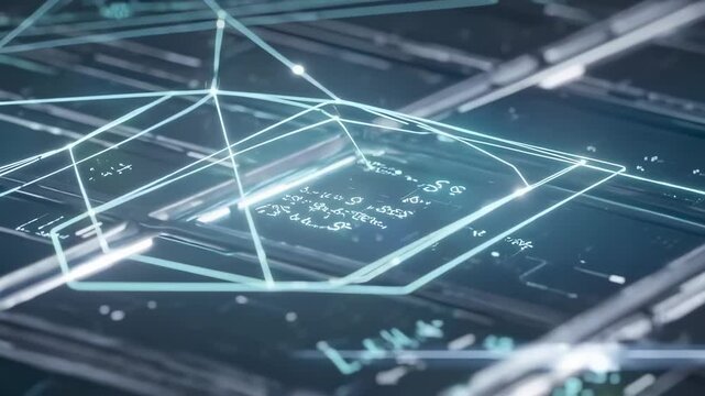 Futuristic network with math expressions and equations, science and technology