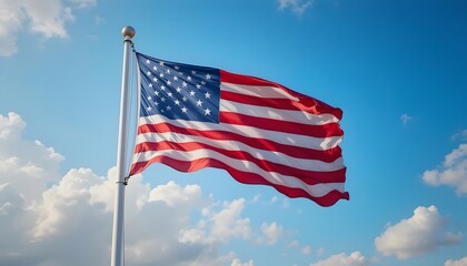 Obraz premium A Symbol of Strength and Liberty The USA Flag Flying High Against a Picturesque Sky