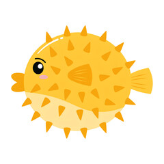 A stylized cartoon pufferfish with a round body and spikes, ready for the ocean.