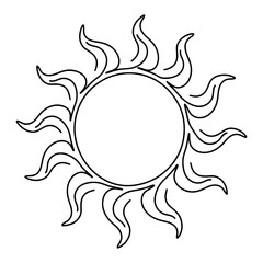 One continuous line drawing of sun and sunrise. Hot temperature and summer travel symbol in simple linear style. Solar green energy concept in editable stroke. Hand drawn Editable stroke