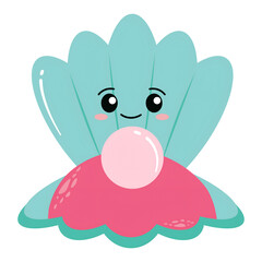 This image showcases an animated clam with a lovely smiling face and a captivating pink pearl.