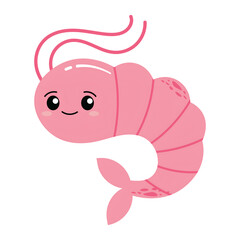 The image features an adorable cartoon shrimp with a welcoming smile, in a soft, pink hue.