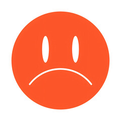 This image portrays a minimalist sad face on a bright orange circle with a white outline.