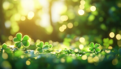 A vibrant, sunlit scene of clover leaves