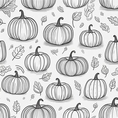 Thanksgiving autumn line art fall seamless pattern. Cute pattern white background.