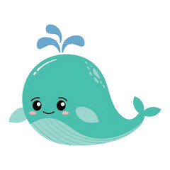 This image features a cartoon illustration of a friendly, smiling whale splashing water.