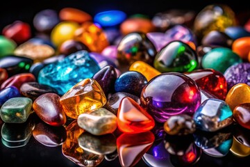 Vibrant Gemstone Close-up: Polished Jewels in Low Light Photography