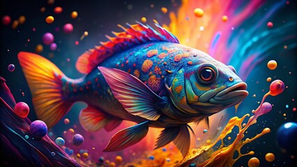 Fototapeta premium Vibrant Macro Exotic Fish with Colorful Paint Splatter