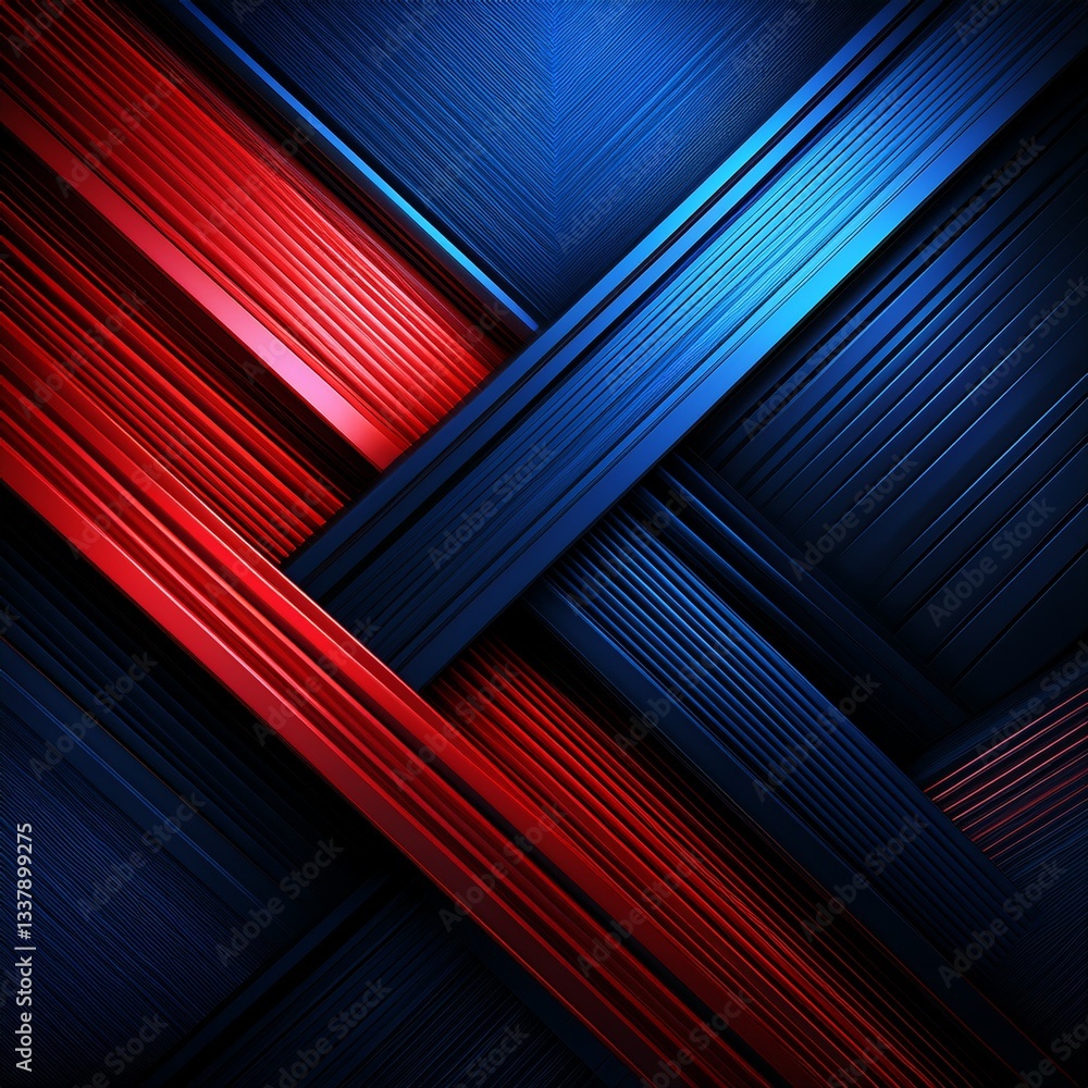 Aufkleber blue and red geometric abstract background overlaps layer on dark space with diagonal lines decor