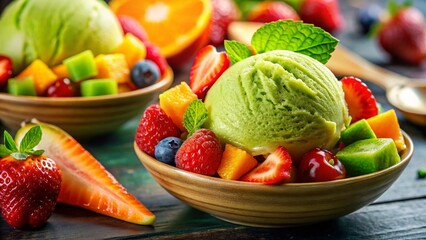 Vibrant Mixed Fruit Salad & Creamy Avocado Ice Cream Portrait