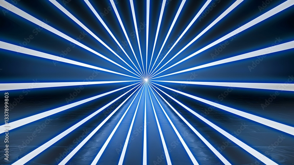 Poster the image contains a dark blue background with numerous bright, radiating lines of light converging 