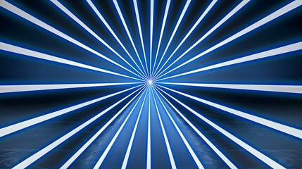 The image contains a dark blue background with numerous bright, radiating lines of light converging at a central point, resembling a starburst or futuristic tunnel.