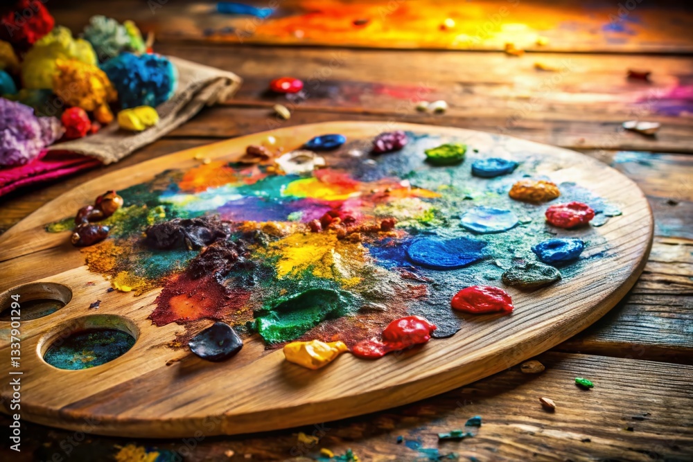 Poster vibrant paint palette: artistic messy splashes & blobs