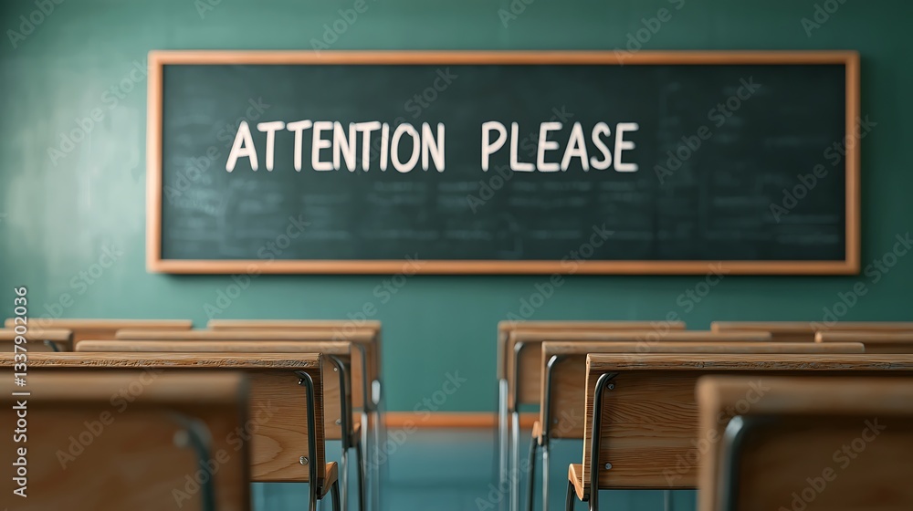 Poster a classroom scene featuring a chalkboard with the phrase 