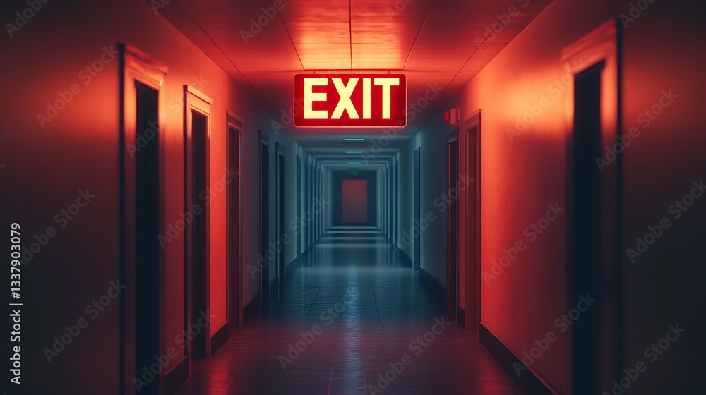 Aufkleber a dimly lit corridor features an illuminated 