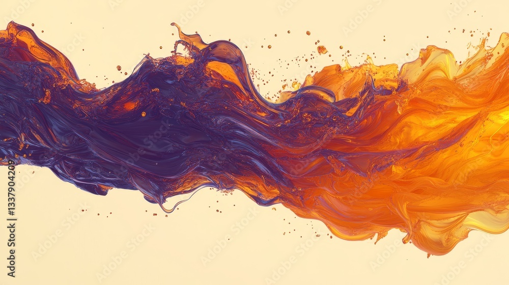 Poster vibrant purple and orange waves flow in an abstract manner, creating a sense of motion against a lig