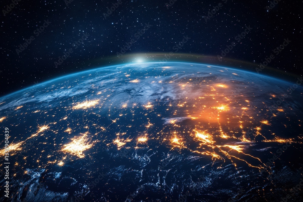 Poster exploring global networking with virtual internet connections and metaverse technology on earth in s