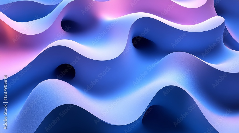 Poster an abstract wave with flowing pink and blue hues creates a dynamic motion effect over a blurred back