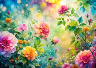 Obraz premium Vibrant Spring Watercolor Double Exposure: Floral Pattern for Creative Design Projects