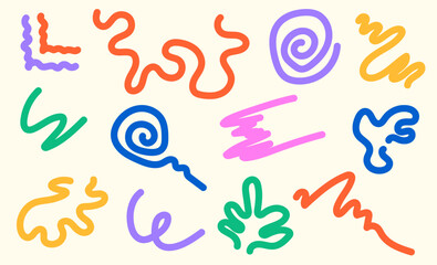 Abstract Hand-Drawn Squiggles & Shapes – Colorful Vector Elements for Modern Designs. Vector Set