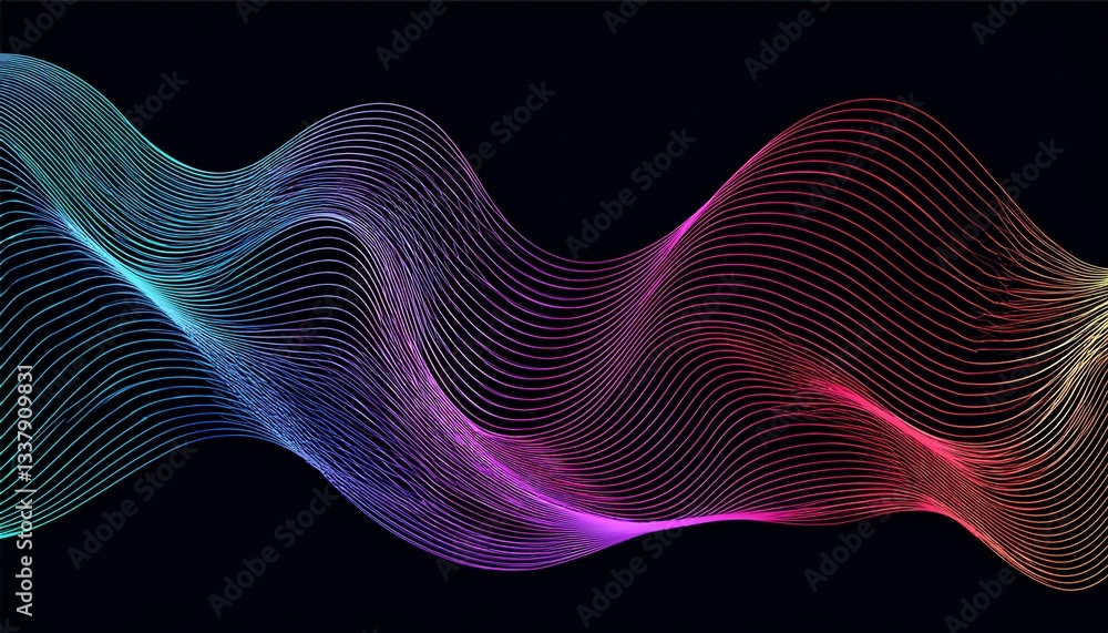 Aufkleber abstract wave lines pattern dynamic colorful light flowing isolated on black background.