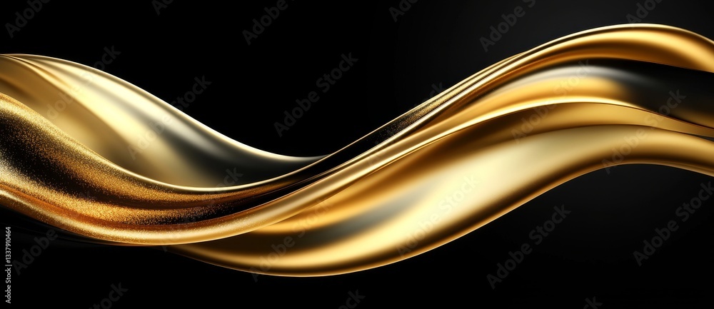 Poster the luxurious, golden waves, glistening with sparkling particles, create an elegant abstract pattern