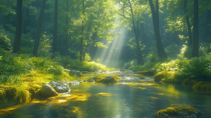 Obraz premium morning rays in the forest