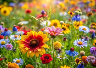 Obraz premium Vibrant Wildflower Meadow in Early Summer: Macro Photography