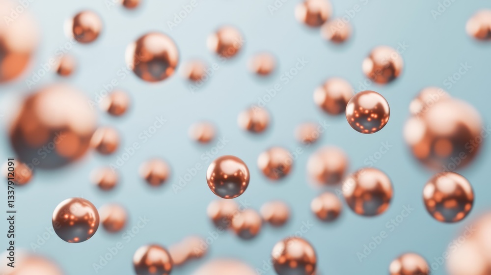 Poster data analytics and prediction concept. floating copper spheres against a soft blue background create