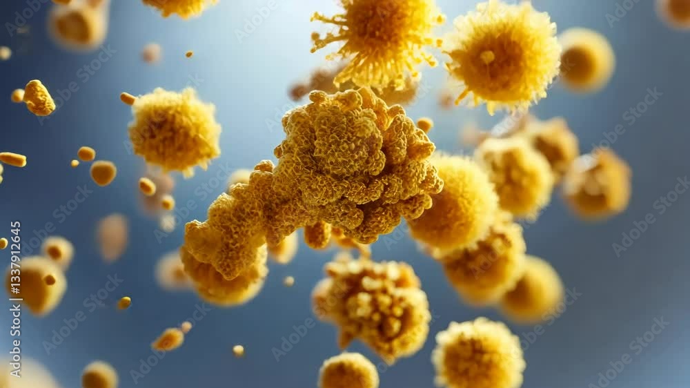 Poster microbial life forms observed under a microscope showcasing intricate structures and vibrant colors