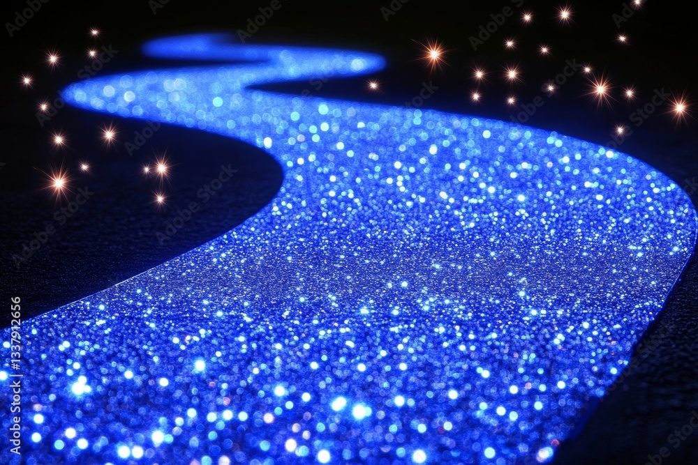 Poster against a dark backdrop, glowing curved lines with sparkling particles generate a dynamic motion eff