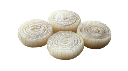 PNG, Burger ingredients, onion rings, isolated on white background, created and generated by AI technologies.