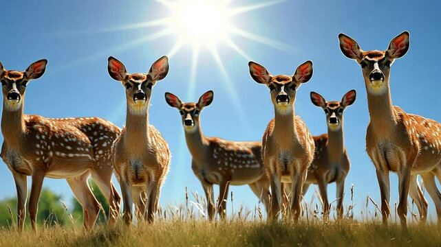Deer in Sunlit Field Attuned to Nature's Energy