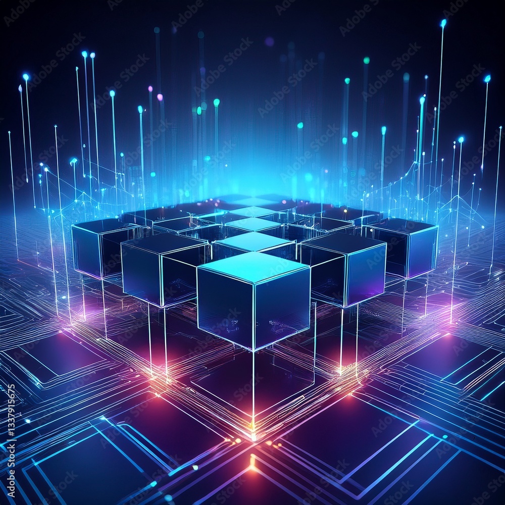 Poster futuristic metaverse digital cubes block technology network connection concept,