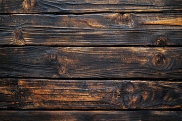 Dark, aged wooden planks.  Horizontal parallel wood grain.  Rich brown tones, distressed surface.  Detailed wood texture
